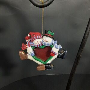 Vintage Snowman Couple Heart Photo Picture Ornament‎